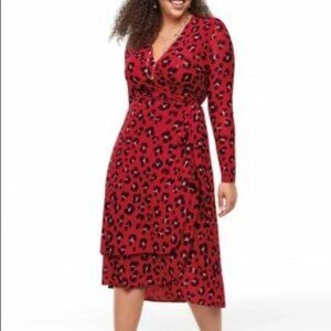 Cabi Red Siren Leopard Print Wrap Dress medium